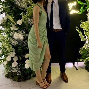 Pretty Little Thing Sage Green Polka Dot Daped Underwire Mini Dress in size 4